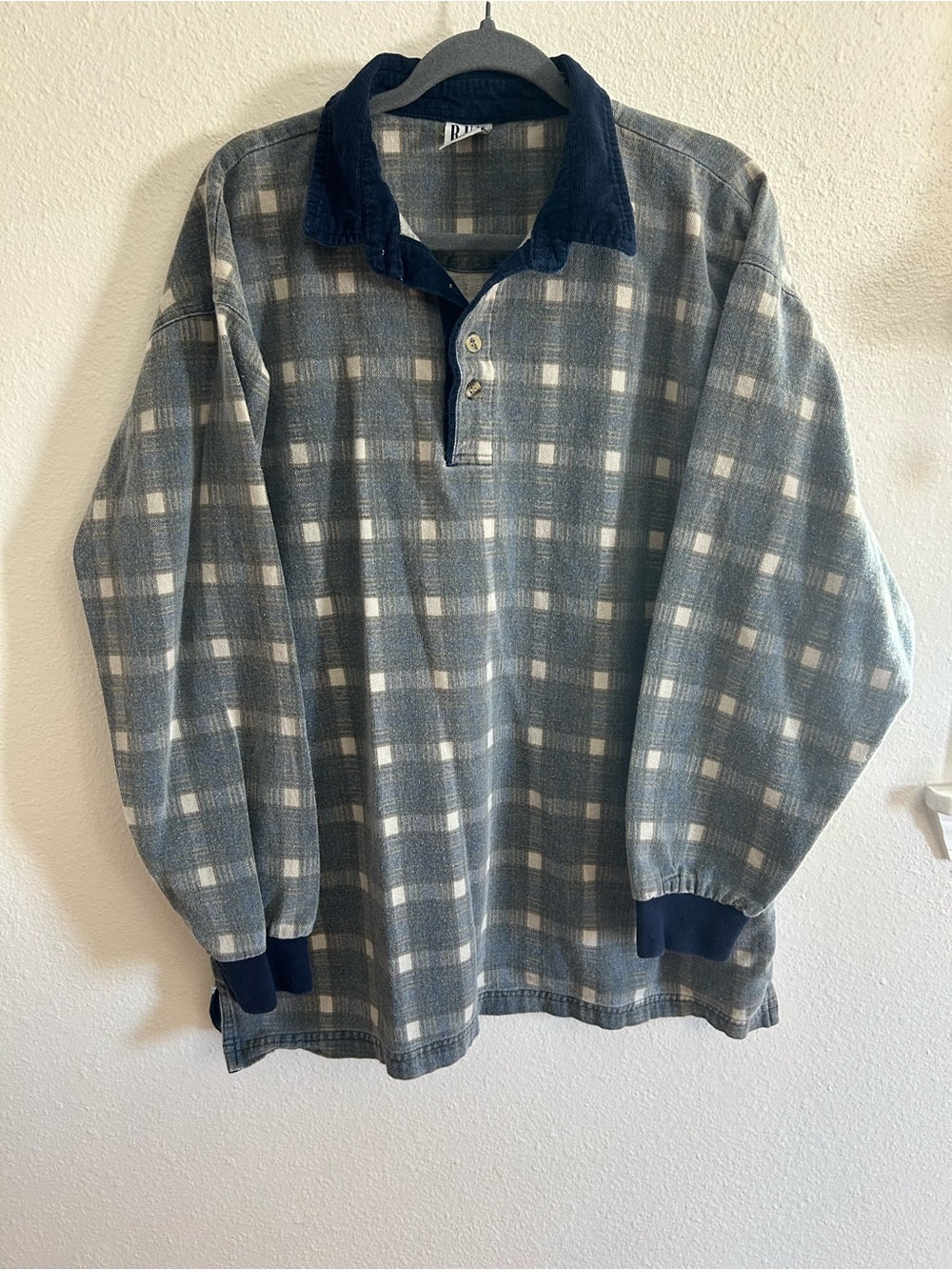 Vintage Y2K Rue21 Plaid Corduroy Collar Polo Rugby Long Sleeve Mens L